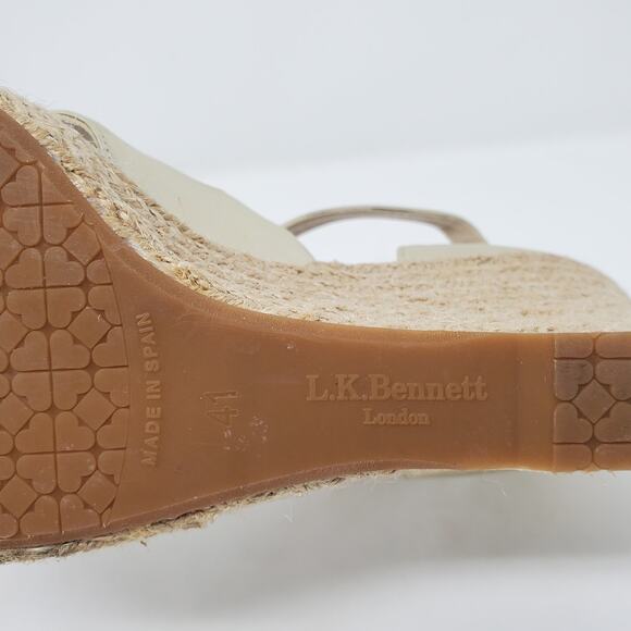 L.K. Bennett Maggie Peep Toe Wedge Sandals Espadrille Metallic Gold Size US 10 - Picture 10 of 10